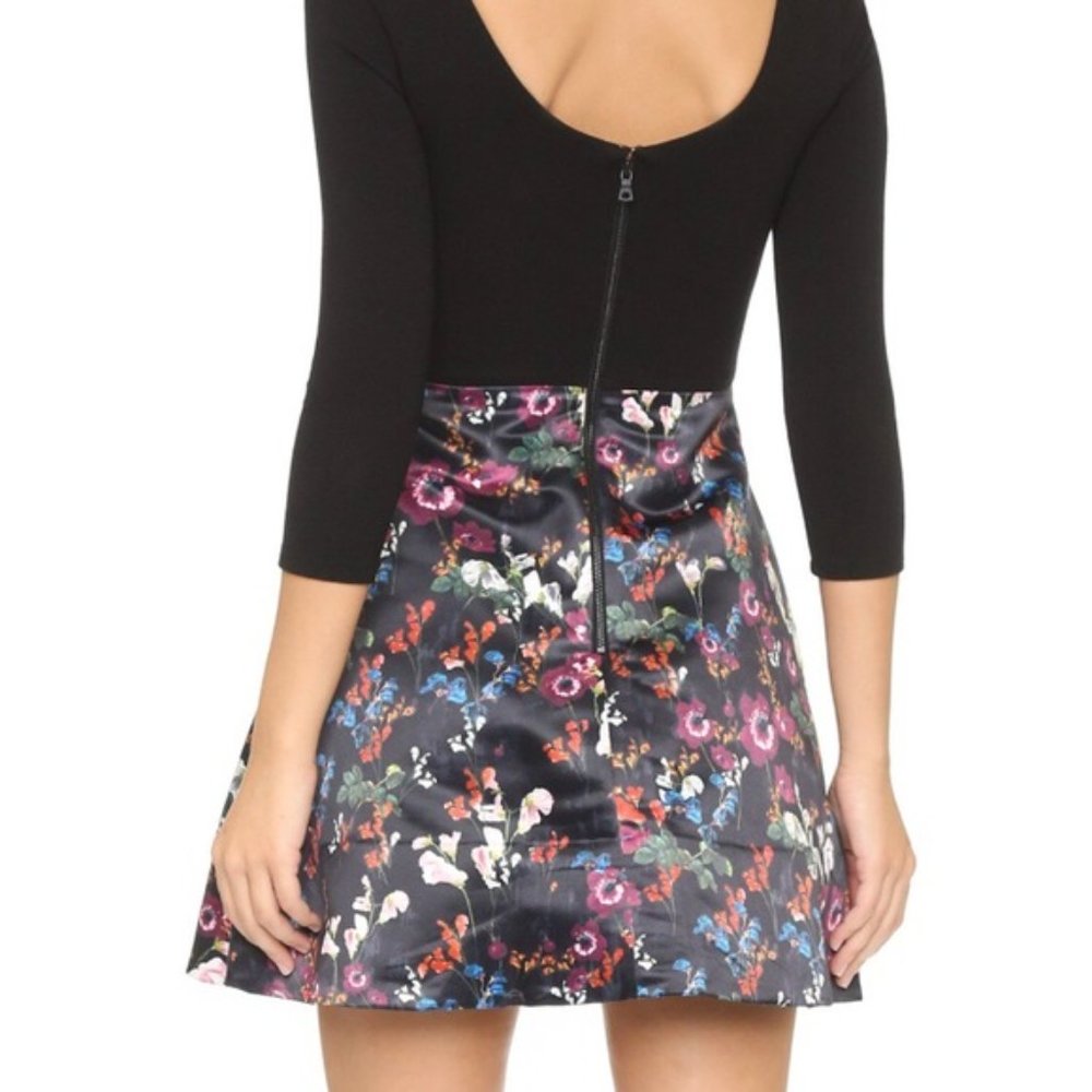 Alice + Olivia Amie Fall Garden Print Combo dress Fit & Flare Black  Size 4 - Picture 2 of 12